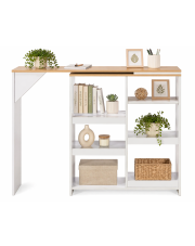 Stolik barowy Meridan z ruchomym regałem – biały i naturalny w sklepie Edinos.pl