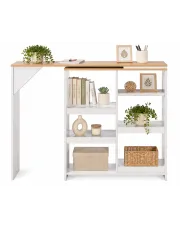 Stolik barowy Meridan z ruchomym regałem – biały i naturalny w sklepie Edinos.pl