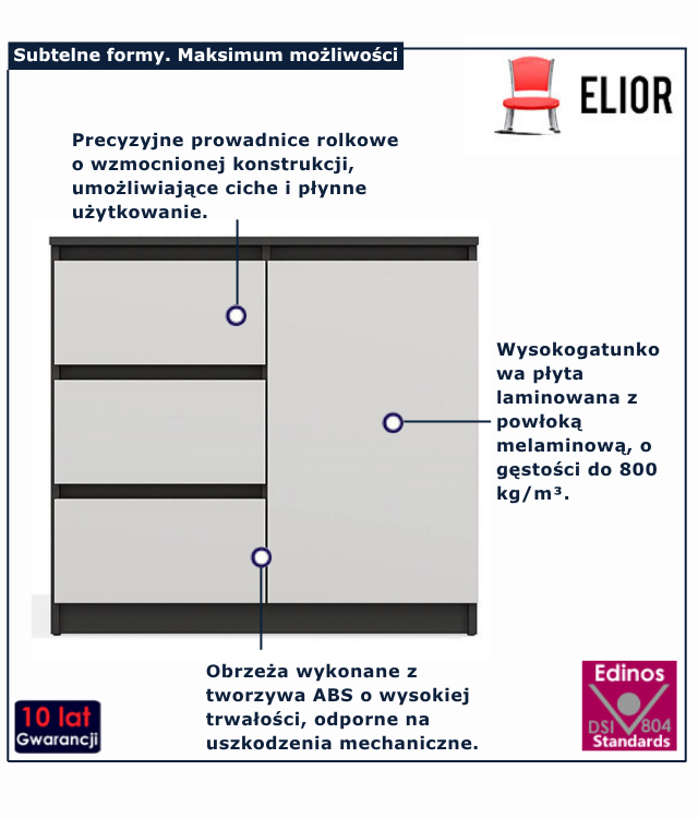 Komoda z szufladami i szafką Gavina 3X antracyt + biały