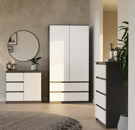 Przykładowe wykorzystanie komody antracyt +biały Gavina 3X