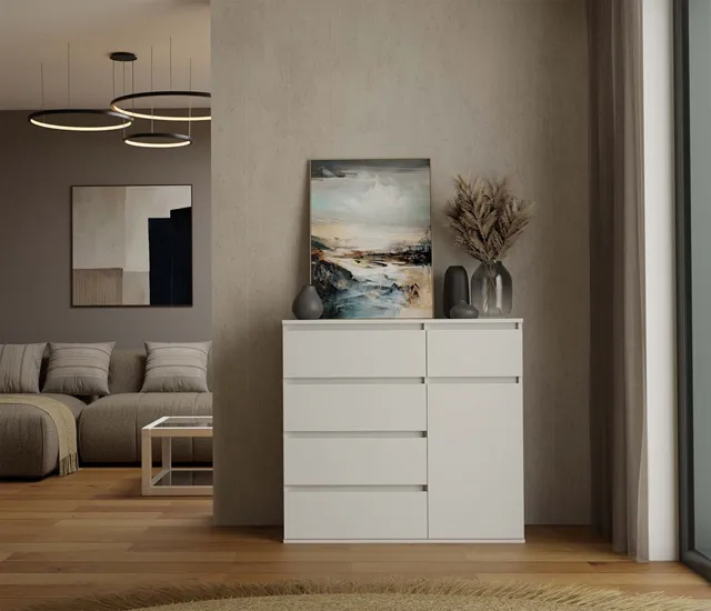 Przykładowe wykorzystanie komody antracyt +biały Gavina 4X