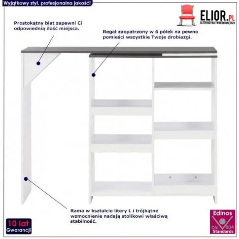 Fotografia Stolik barowy Meridan z ruchomym regałem – biało-szary z kategorii Stoły