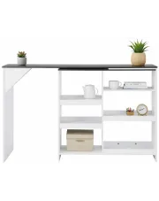 Stolik barowy Meridan z ruchomym regałem – biało-szary w sklepie Edinos.pl