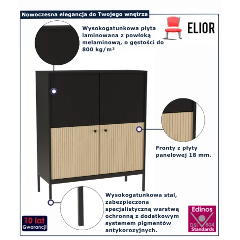 Komoda czterodrzwiowa czarny + dąb Uriosso 3X