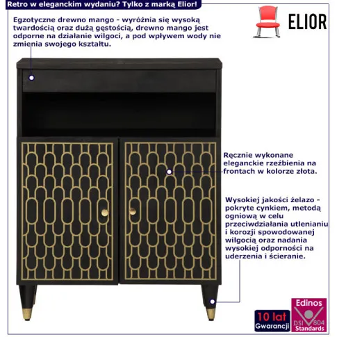 Fotografia Czarna dwudrzwiowa szafka z drewna mango - Rebex 9X z kategorii Szafki