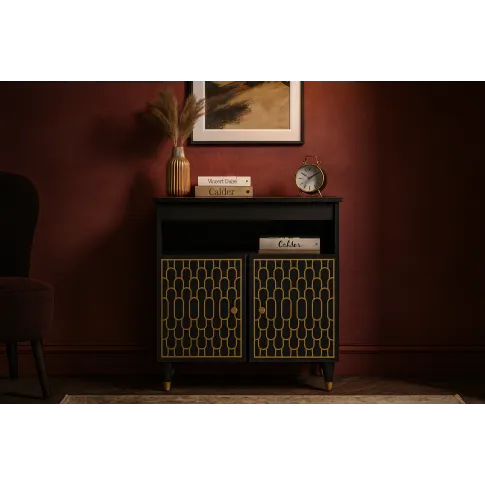 Szczegółowe zdjęcie nr 7 produktu Czarna dwudrzwiowa szafka z drewna mango - Rebex 9X