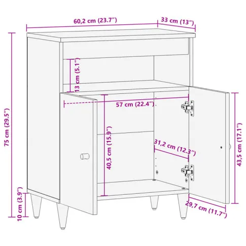 Szczegółowe zdjęcie nr 6 produktu Czarna dwudrzwiowa szafka z drewna mango - Rebex 9X
