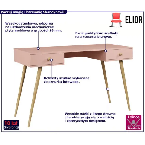 Fotografia Różowe biurko dla dziewczynki, młodzieżowe - Geza 13X z kategorii Biurka młodzieżowe