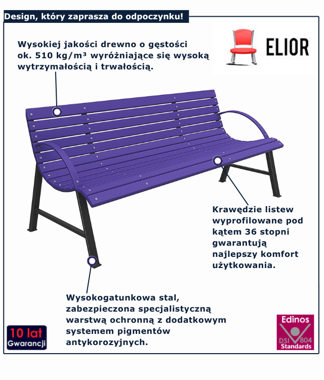 Ławka ogrodowa fioletowa Alexis