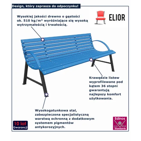 Niebieska ławka z oparciem Alexis
