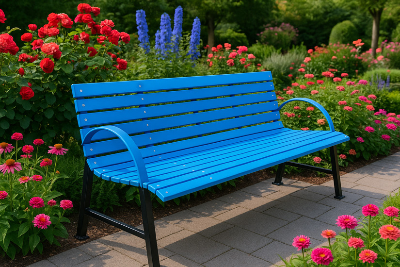 Aranżacja niebieskiej ławki Alexis