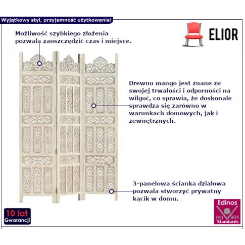 Fotografia Rzeźbiony 3-panelowy parawan - Gano z kategorii Dekoracje