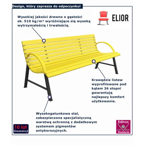 Żółta ławka parkowa Alexis