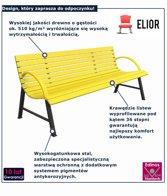 Ławka ogrodowa żółra Alexis