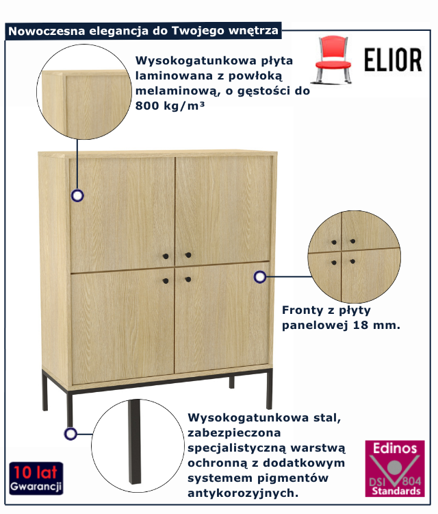 Komoda na nóżkach do salonu dąb cremona Urisso 3X