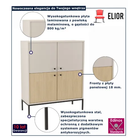 Komoda ryflowana do salonu Urisso 3X kaszmir + dąb gaja
