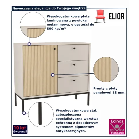 Komoda z 3 szufladami i szafką kaszmir + dąb gaja Urisso 4X