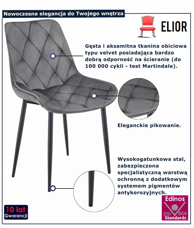 Ciemnoszare krzesło tapicerowane Feda