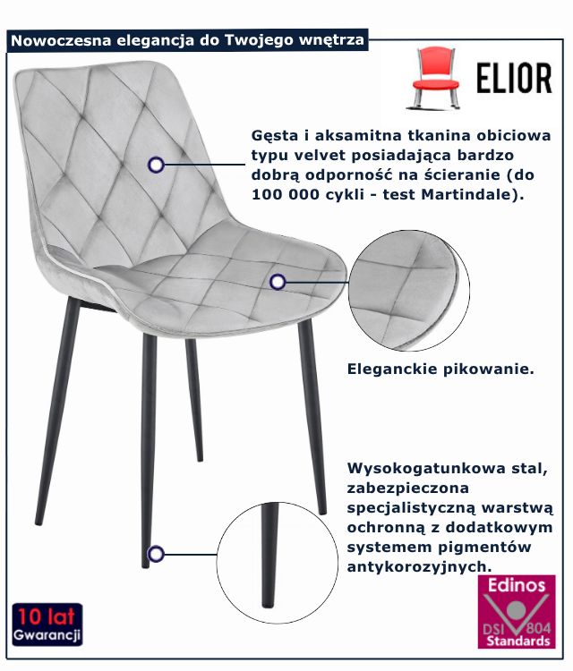 Srebrnoszare krzesło tapicerowane Feda