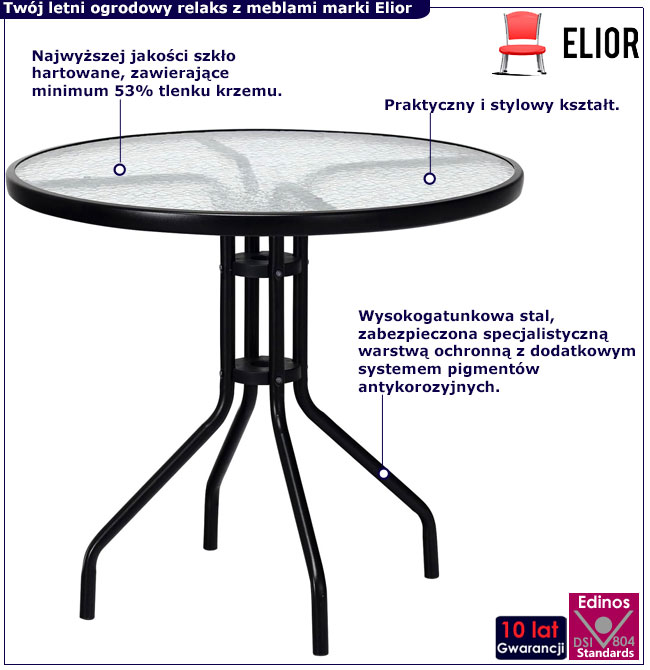 Okrągły czarny stolik szklany Zeve