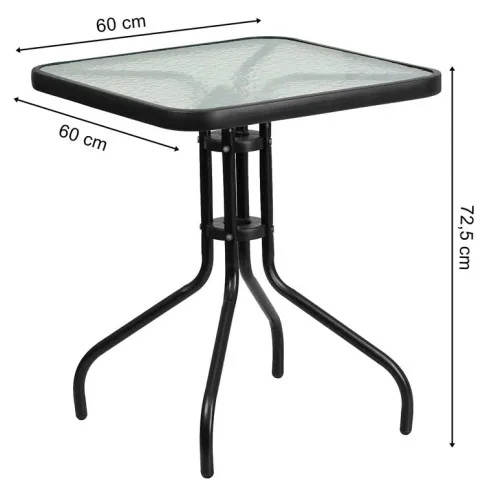 Wymiary szklanego czarnego stolika ogrodowego Esop 3X 60 cm