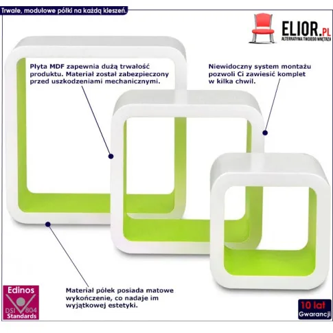 Zestaw biało-zielonych półek ściennych Luca 2x infografika