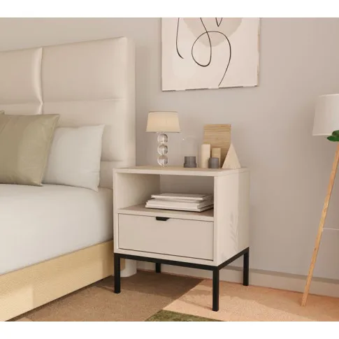 Sypialnia z wykorzystaniem kaszmirowej szafki nocnej Omeria