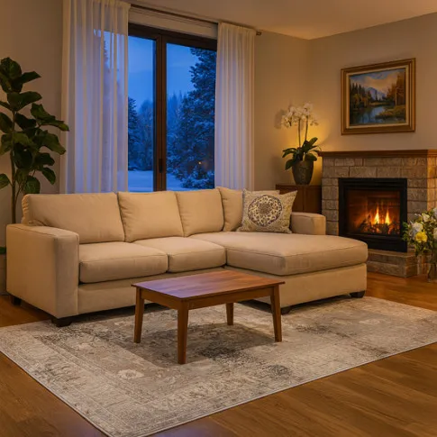 Aranżacja dywanu szaro beżowego - Sarota 6X