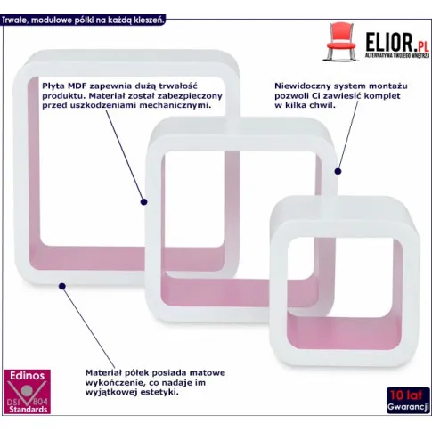 Zestaw biało-różowych półek ściennych Luca 2x infografika