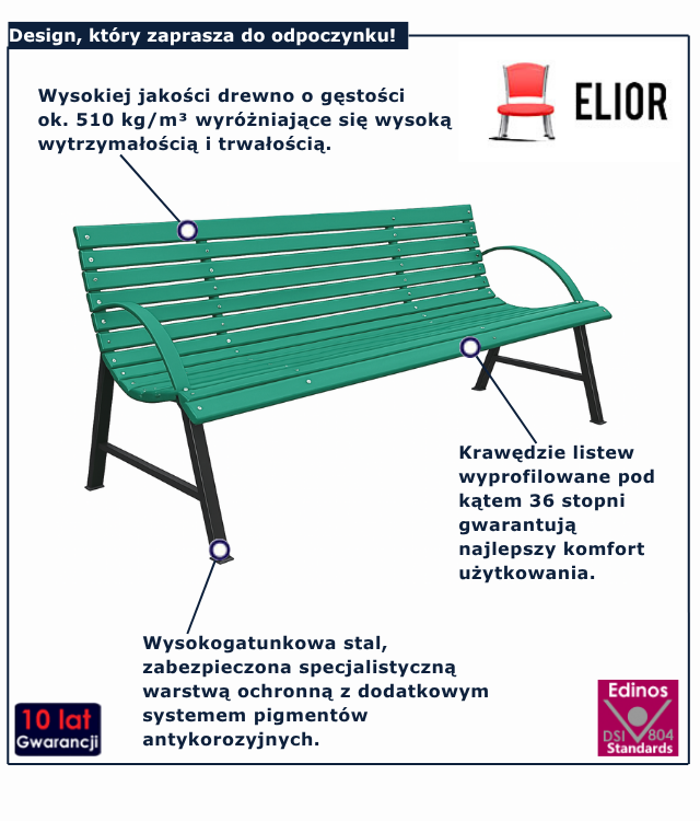 Ławka ogrodowa zielona Alexis