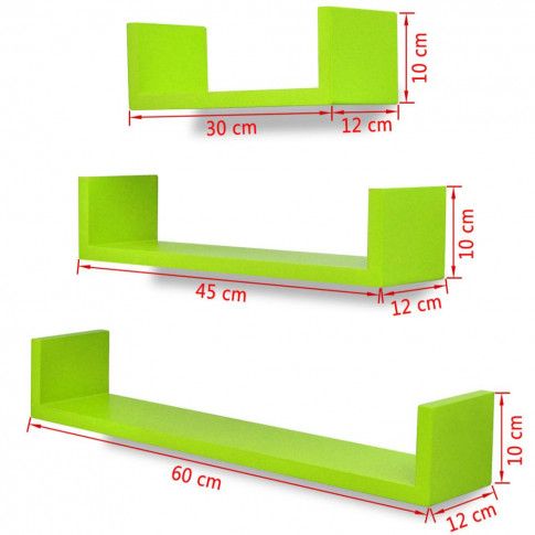wymiary zestawu zielonych półek ściennych baffic 2x