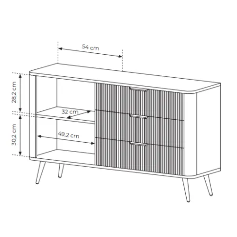 Rysunek techniczny komody na nóżkach Nook 6X