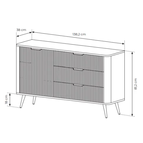 Rysunek techniczny komody Nook 6X
