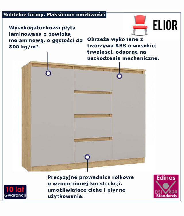 Biała komoda z 4 szufladami i 2 drzwiczkami 