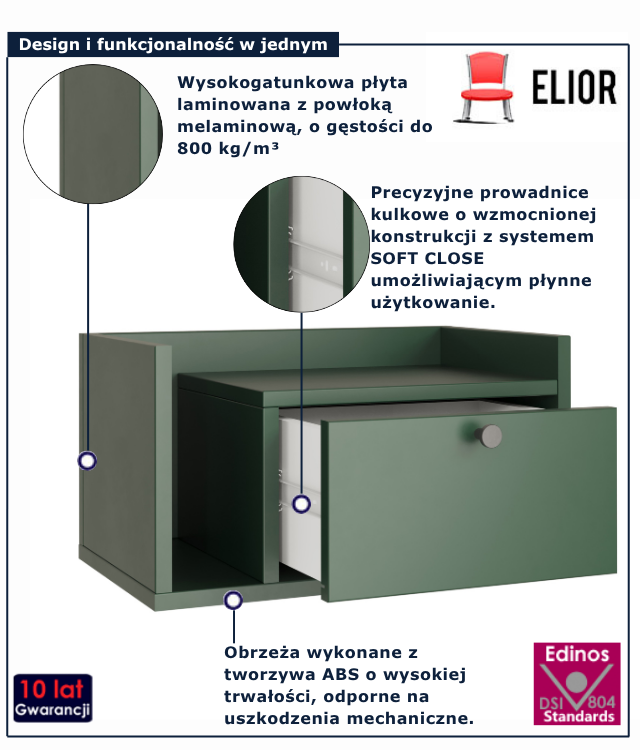 Zielona szafka nocna wisząca Luro 4X szałwia
