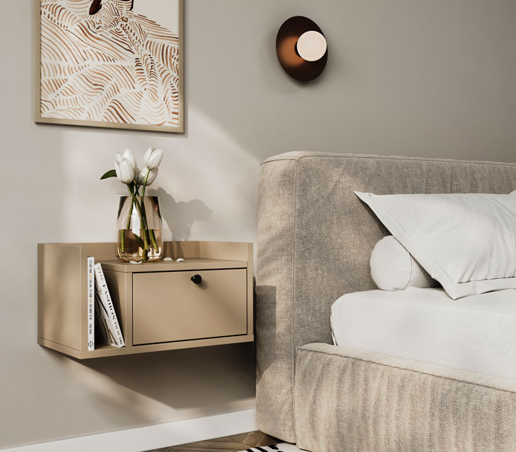 Sypialnia z wykorzystaniem szafki nocnej Luro 4X cappuccino