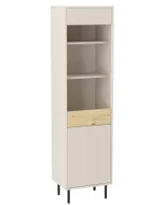 Nowoczesna szklana witryna do jadalni na nóżkach kaszmir + dąb artisan - Liosso 7X w sklepie Edinos.pl