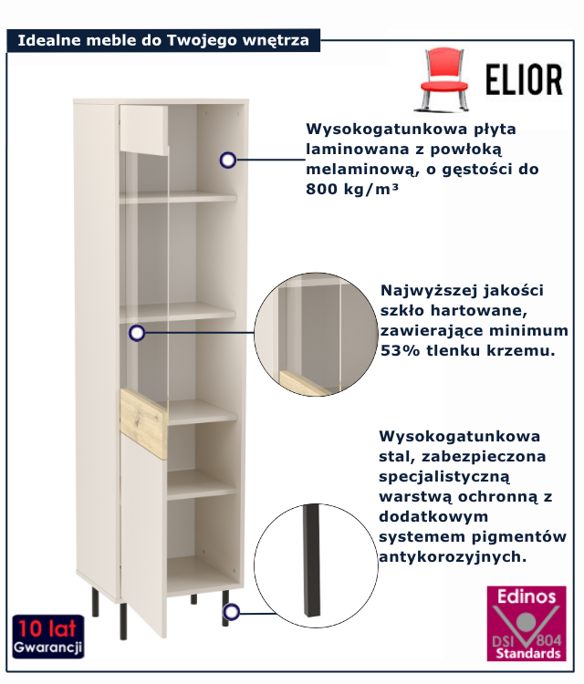 Szklana witryna do salonu Liosso 7X kaszmir + dąb artisan