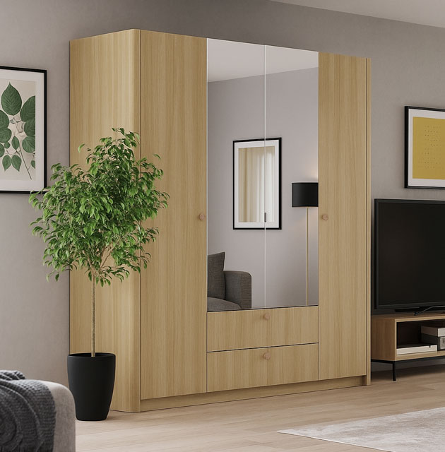 Przykładowe wykorzystanie szafy czterodrzwuowej Lizzy 3X dąb barista