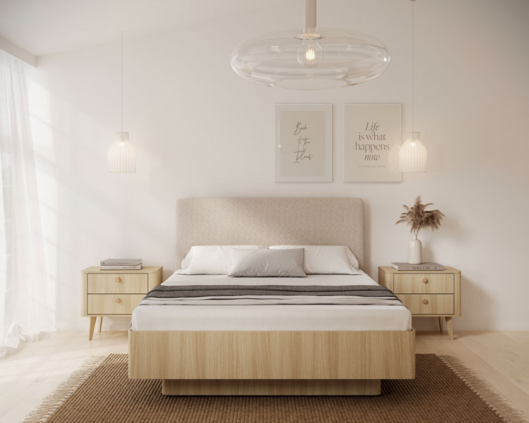 Sypialnia z wykorzystaniem łóżka z tapicerowanym zagłówkiem Lizzy 6X 160x200