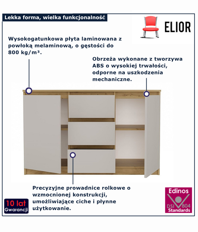 Biała komoda z 4 szufladami i 2 drzwiczkami 