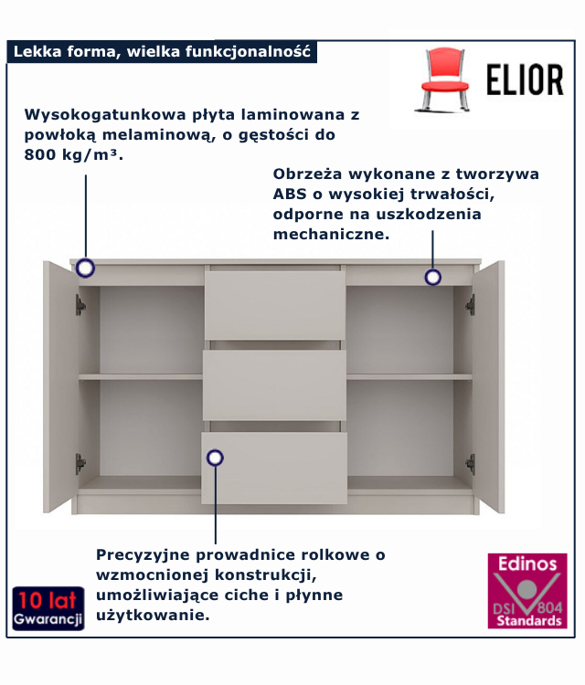 Biała komoda z 4 szufladami i 2 drzwiczkami 