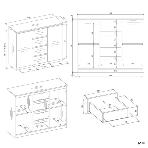 wymiary stylowej komody do salonu Diegi 2X