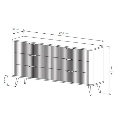 Wymiary techniczne  komody z 6 szufladami beż Nook 4X