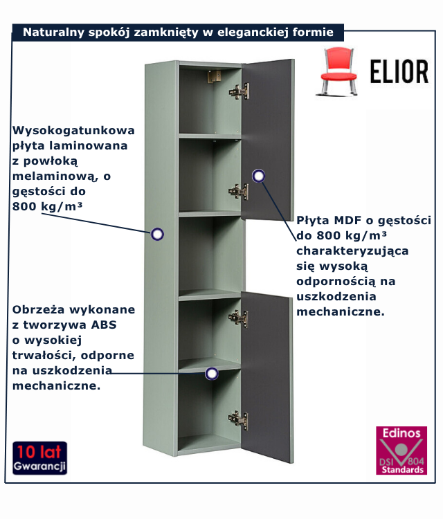 Nowoczesny zielony wiszący słupek łazienkowy Selmira 5X