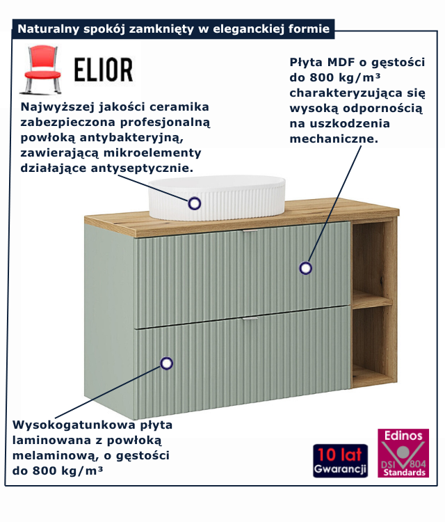 Nowoczesna zielona szafka do łazienki z umywalką Selmira 9X