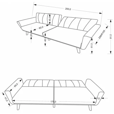 Wymiary wersalki Fuzzy