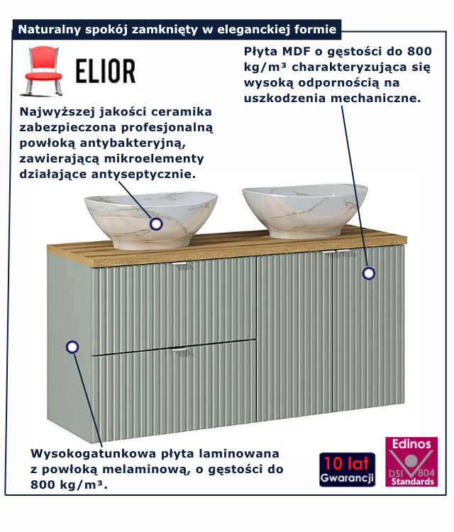 Nowoczesna zielona szafka do łazienki z umywalką Selmira 10X
