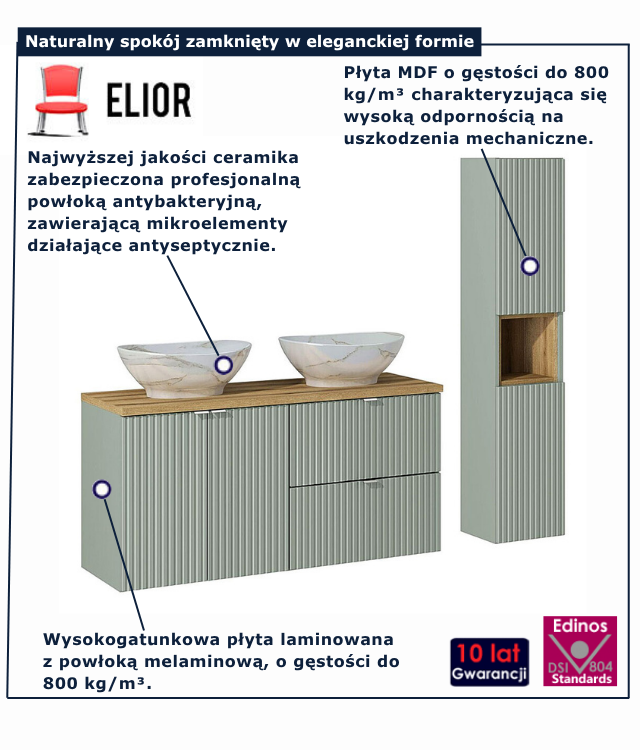 Nowoczesna zielona szafka do łazienki z umywalką Selmira 11X