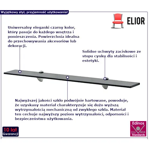 Vitrea czarna półka 70x10